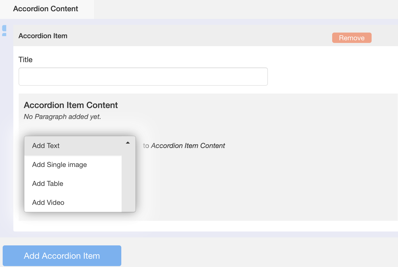 New accordion option featuring video paragraph