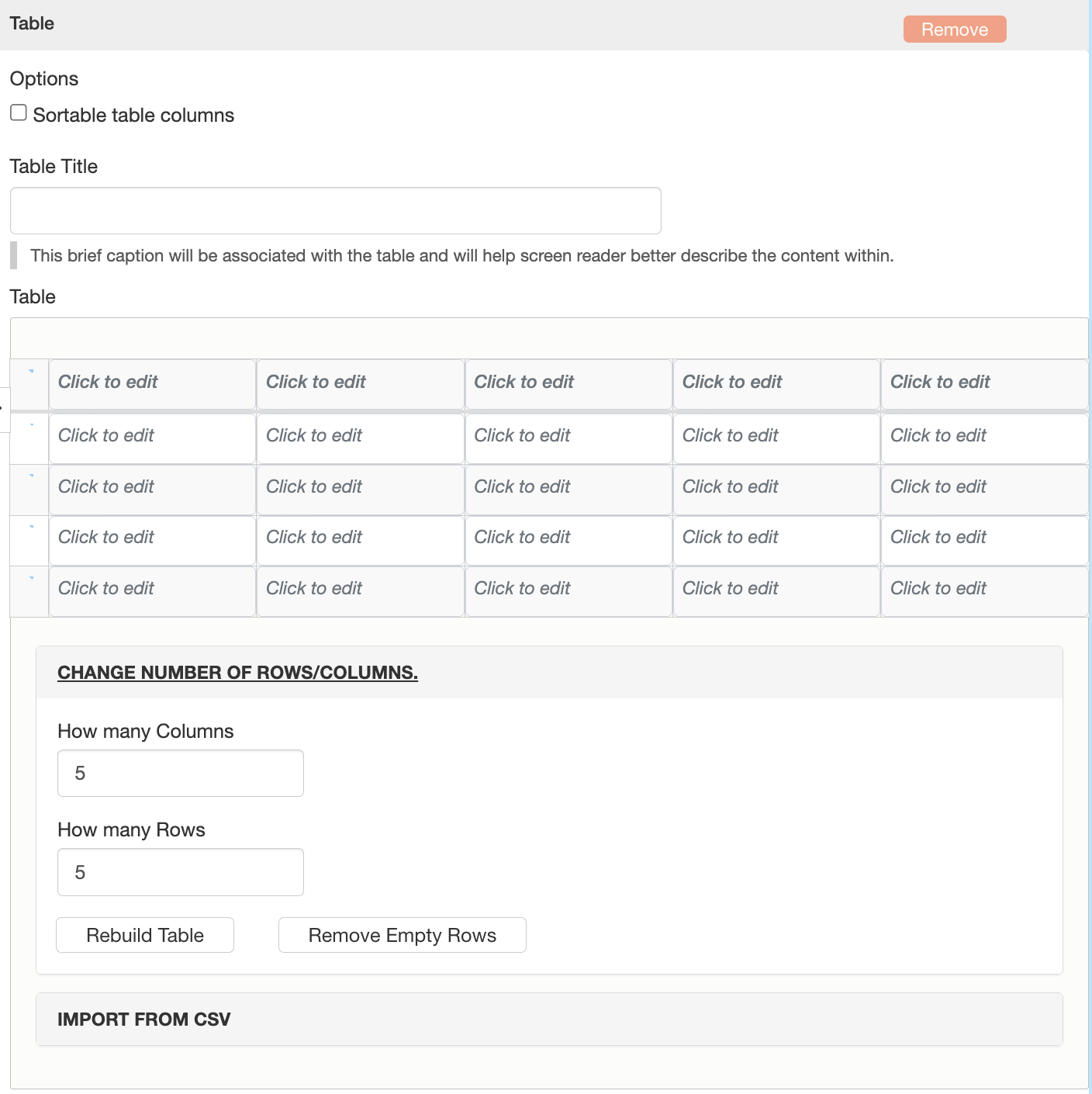 New tables enhancement "remove empty rows" button. 