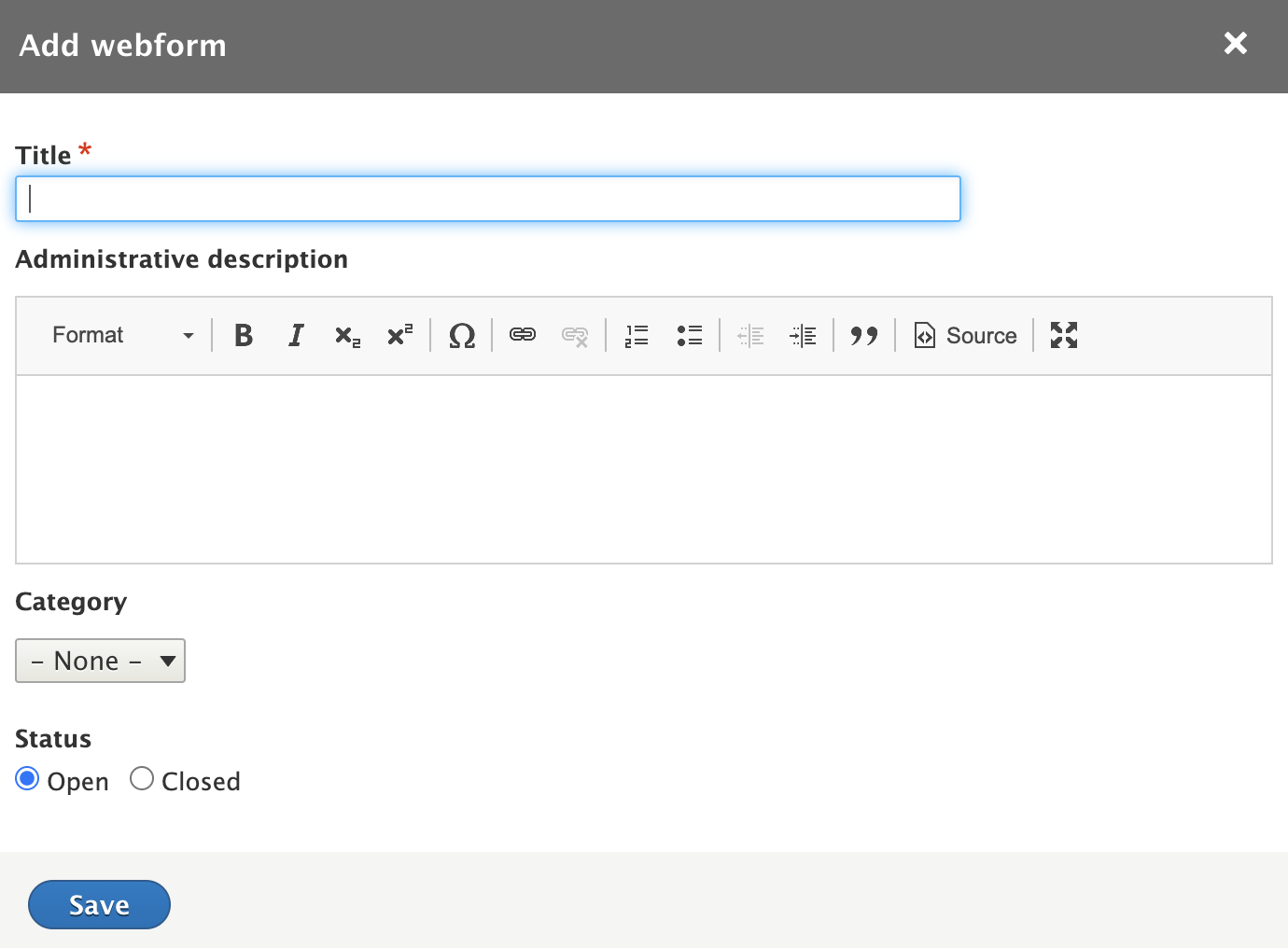 Text to highlight title field and beginning fields to start up a web form