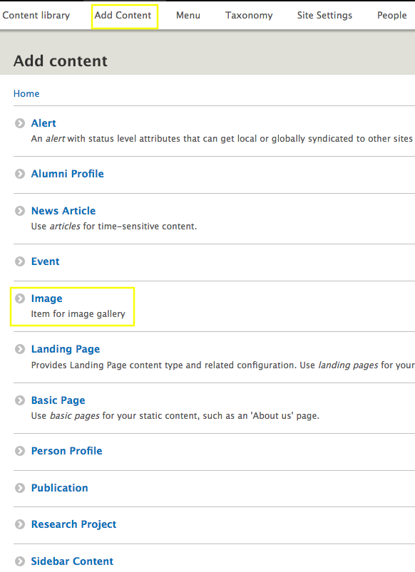 Select Image from the content option