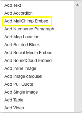"Add Mailchimp Embed" option