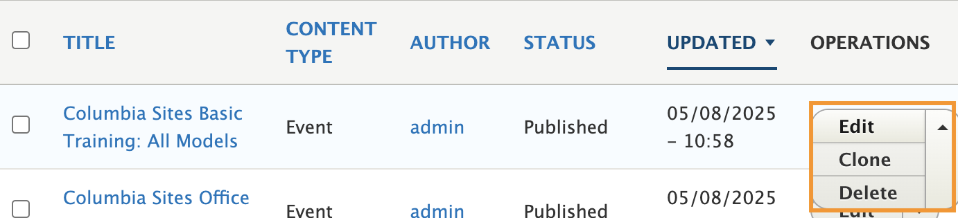 Click Edit, Clone or Delete