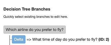 Text to display an illuminated Delta tile and text around the questions related to the decision tree