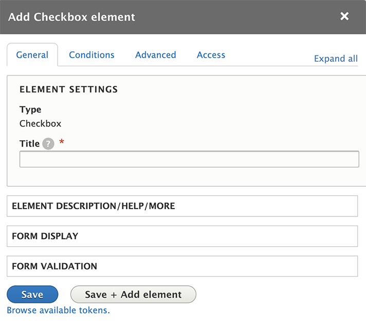 Text displaying element settings 