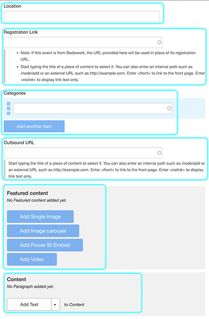text describing backend location content informaiton related to an event. 