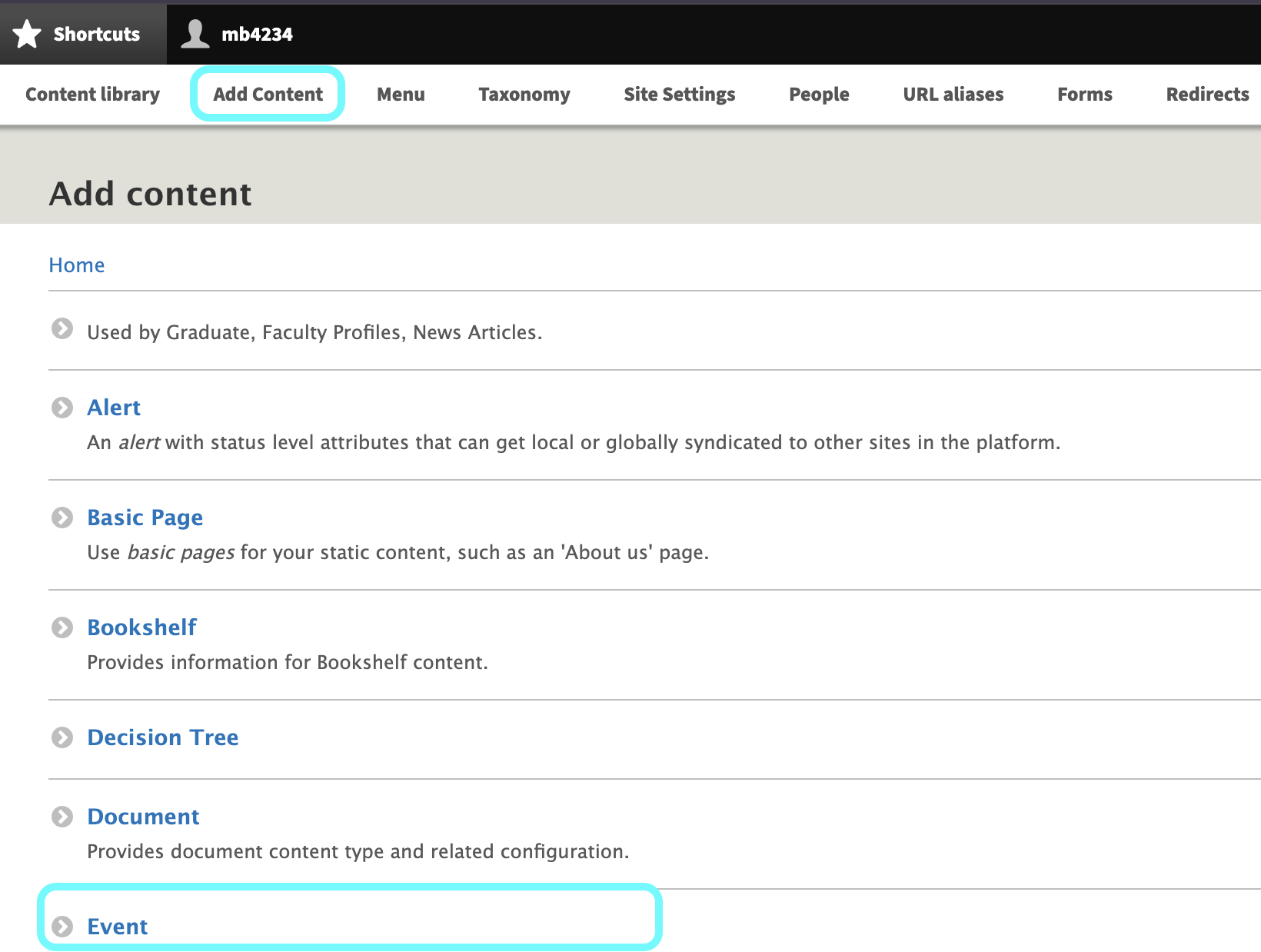 Text to display add content and events 
