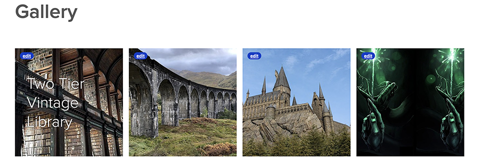text displaying a sample gallery of harry potter locatios and special powers.