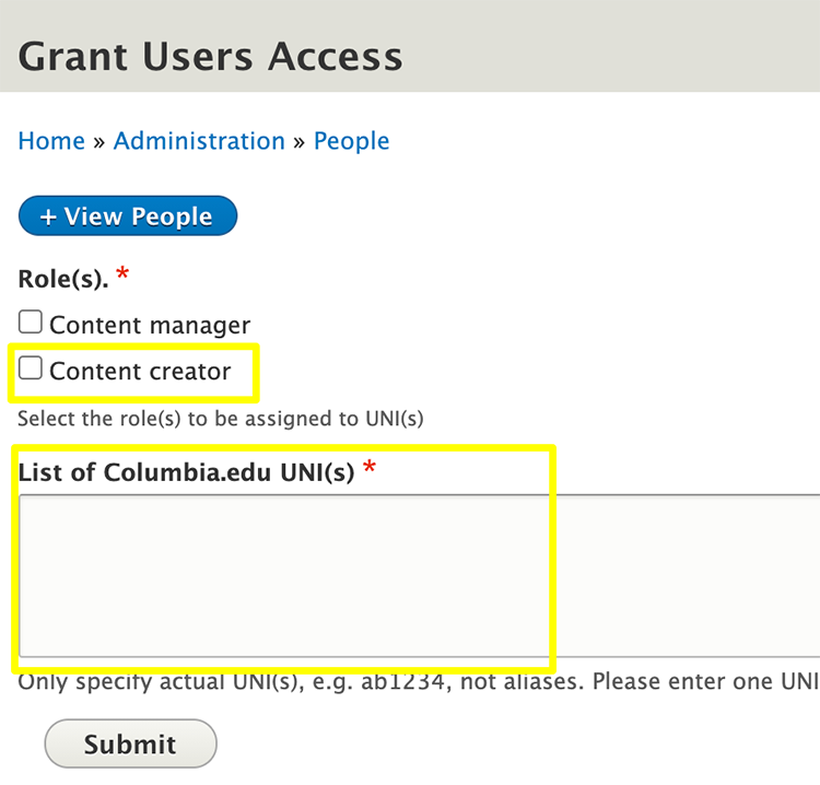 text displaying grant users access detials 