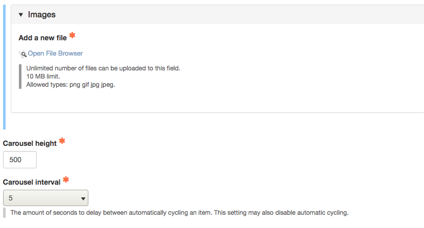 settings for carousel