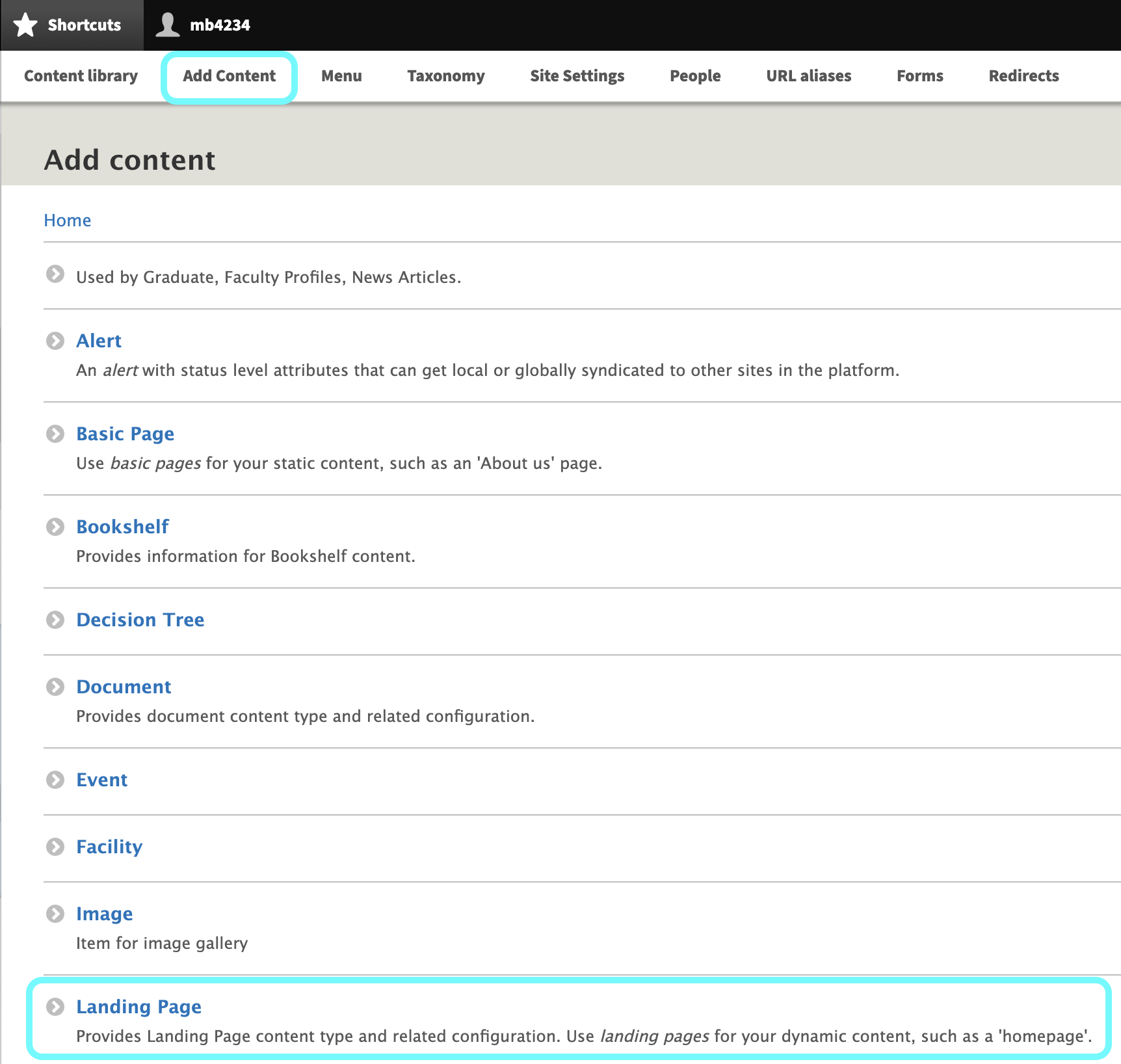 Text highlighting the options to add content with a specificity on Landing Page.