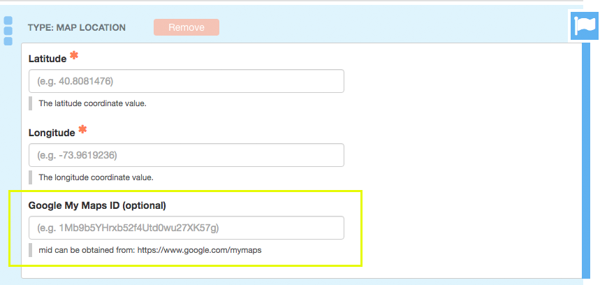 Google My Maps ID field within Columbia Sites