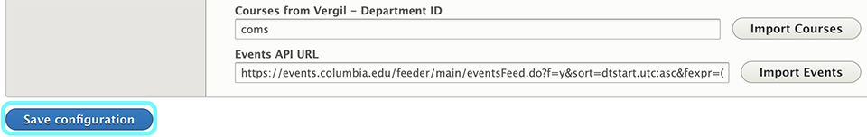 Text displaying blue button action button to save configuration