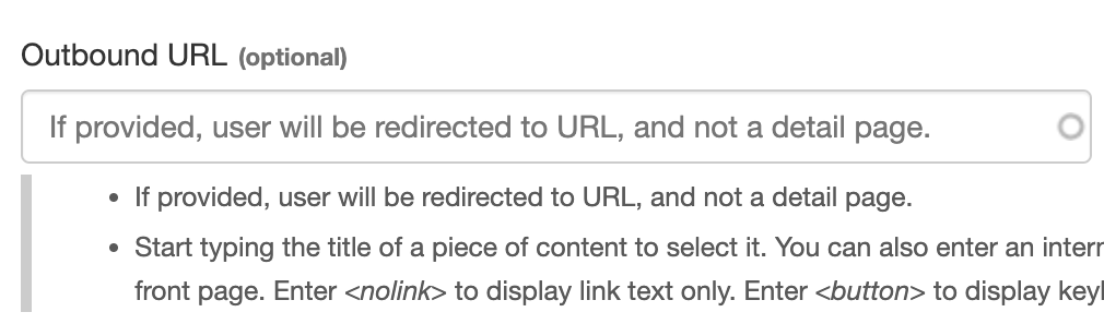 Enter the Outbound URL 