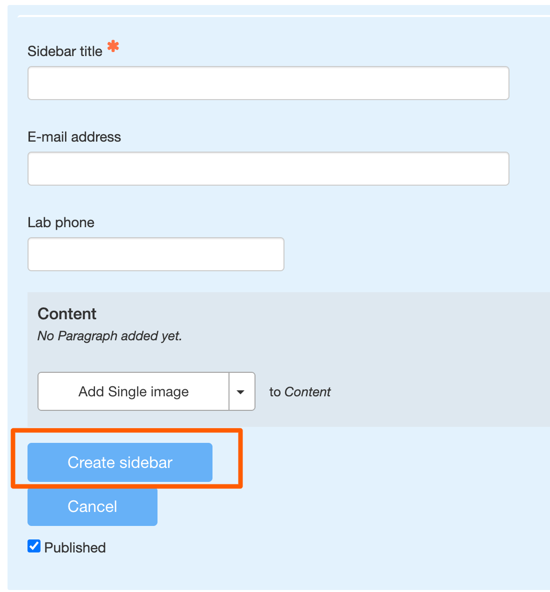 Create Sidebar button