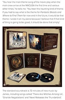 A collection of Harry Potter music is displayed across a tan plaque while text surrounds the image. 