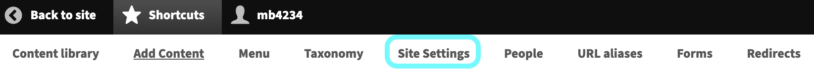 text displaying site settings within navigation menu