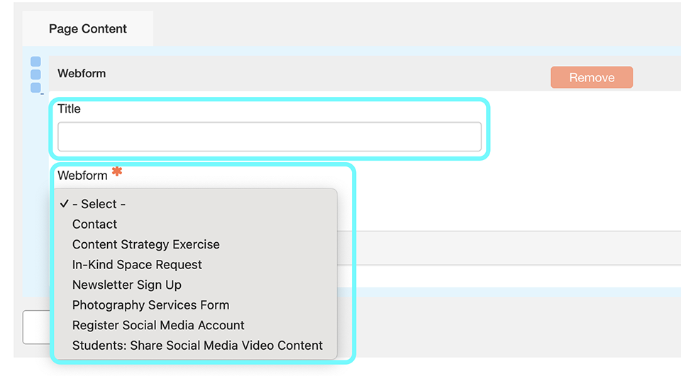text highlighting fields on the backend of a webform for embedding to a web page