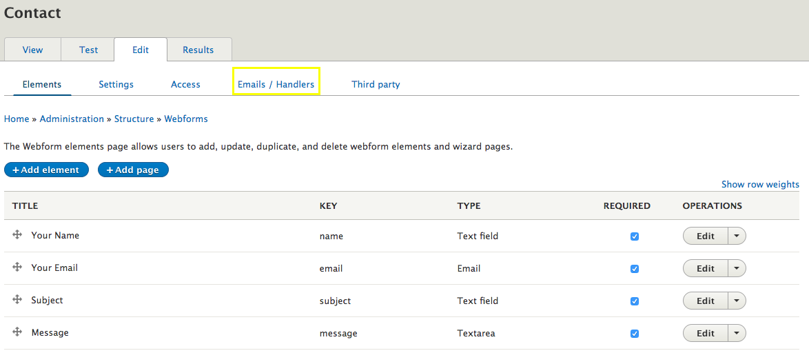 click Email / Handlers