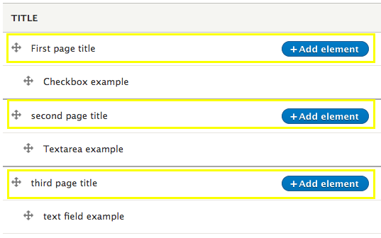 drag and drop elements between pages using the crosshairs icon