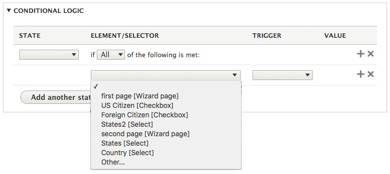 Choose the Triggering Element from the dropdown.