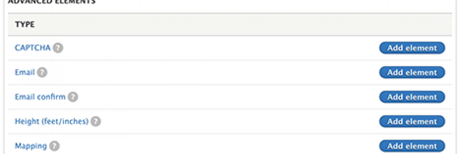 Text displaing options to enter elements within a form 