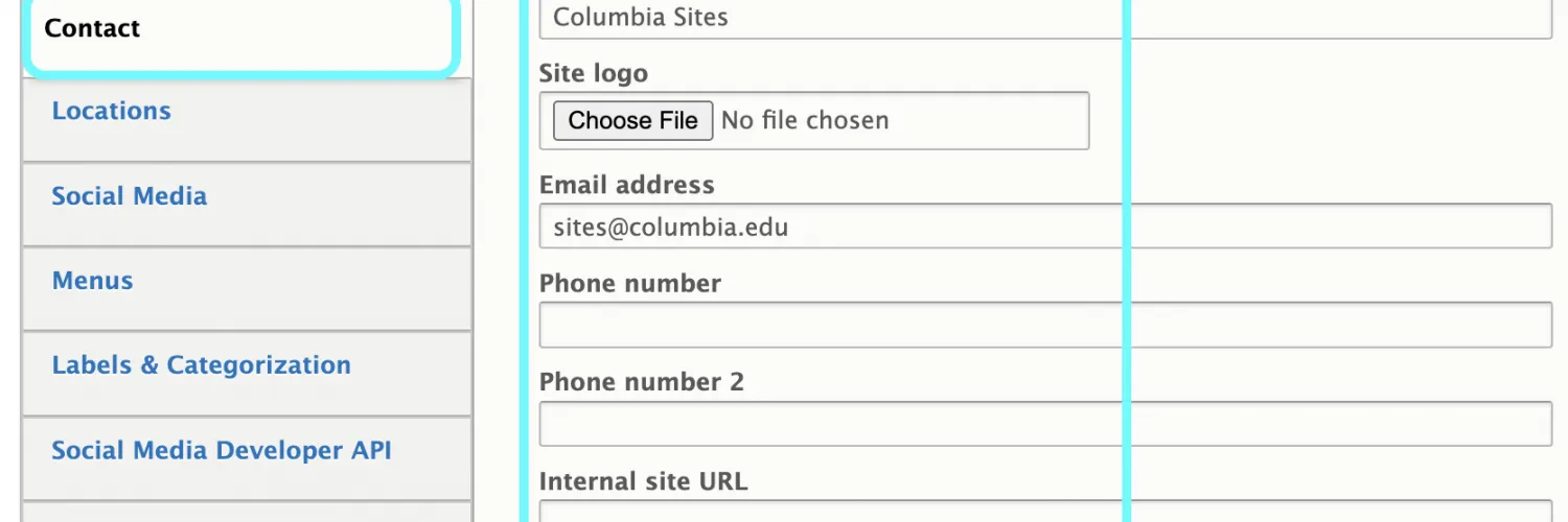 text detailing site settings areas to complete 