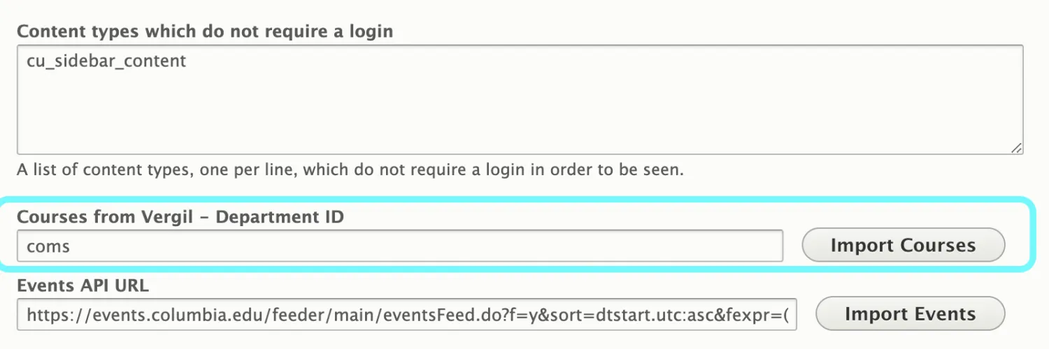 Text displaying Courses from Vergil Department ID 