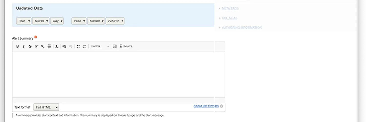 Screen grab of the "Create Alert" page