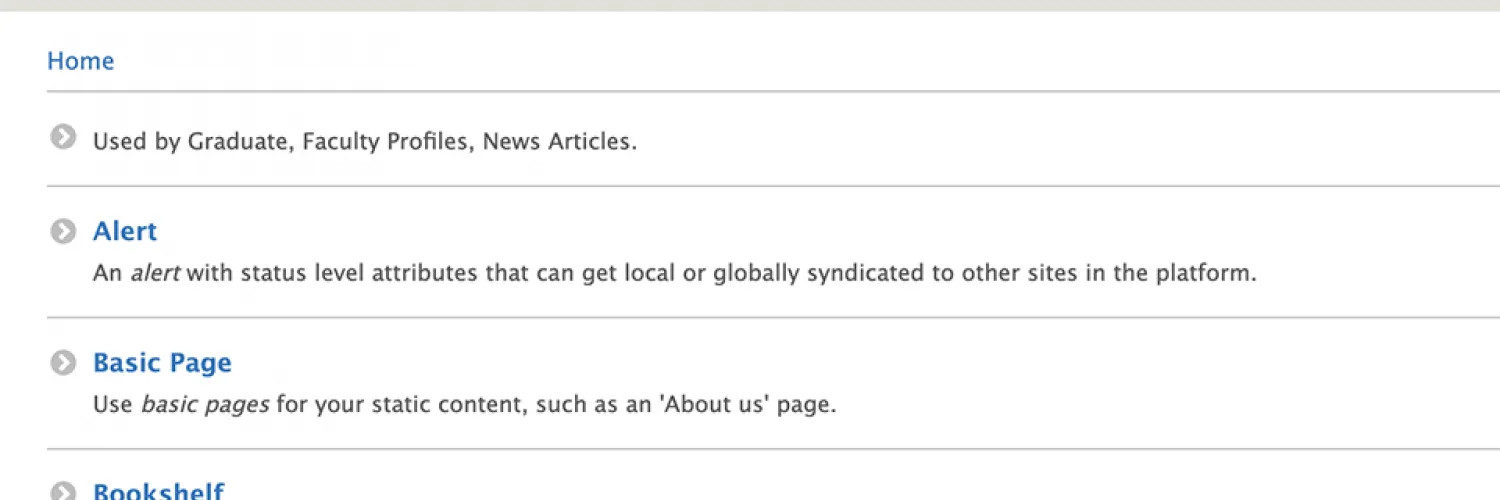 text displaying decision tree as anoption within content type listings 