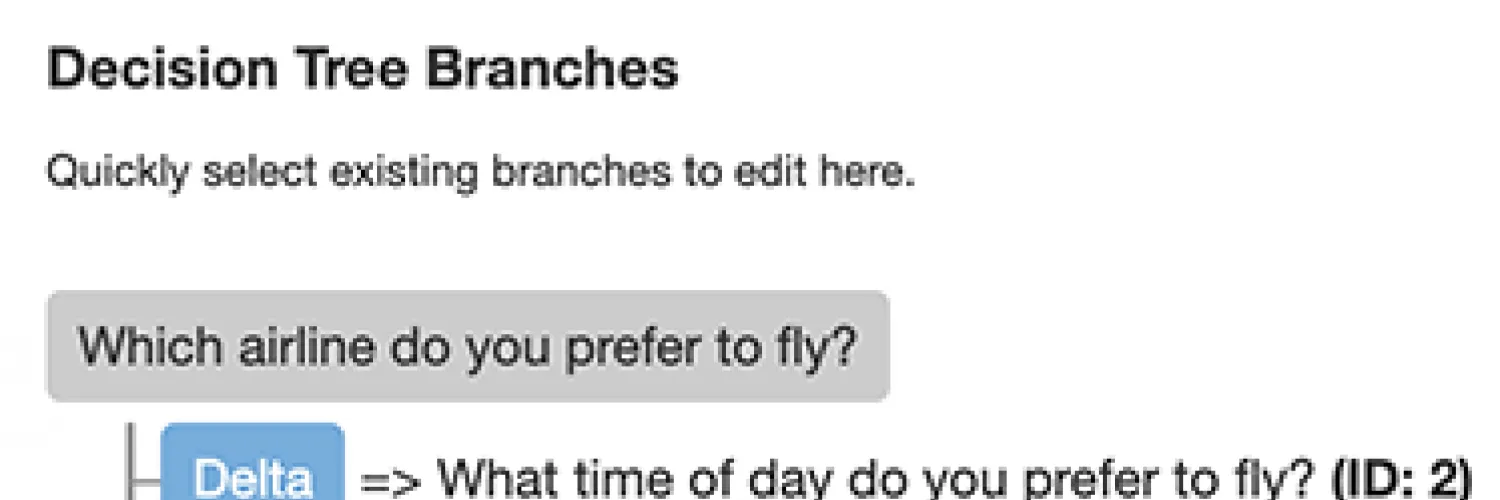 Text to display an illuminated Delta tile and text around the questions related to the decision tree
