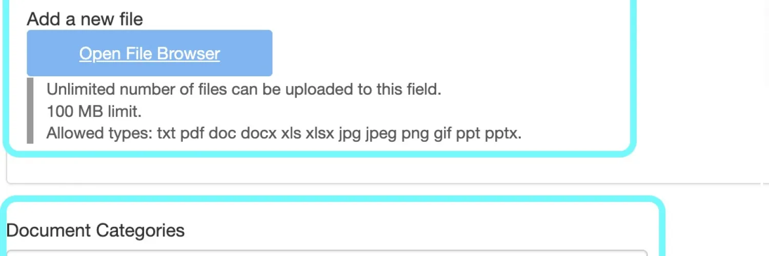 text highlights the fields needing completion on the document content type 