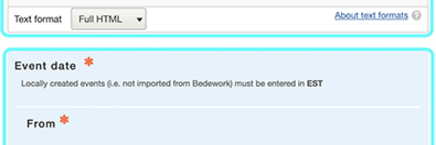 text on backend to provide event summary and start dates/times. 