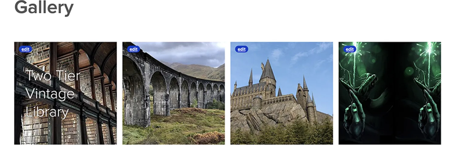 text displaying a sample gallery of harry potter locatios and special powers.
