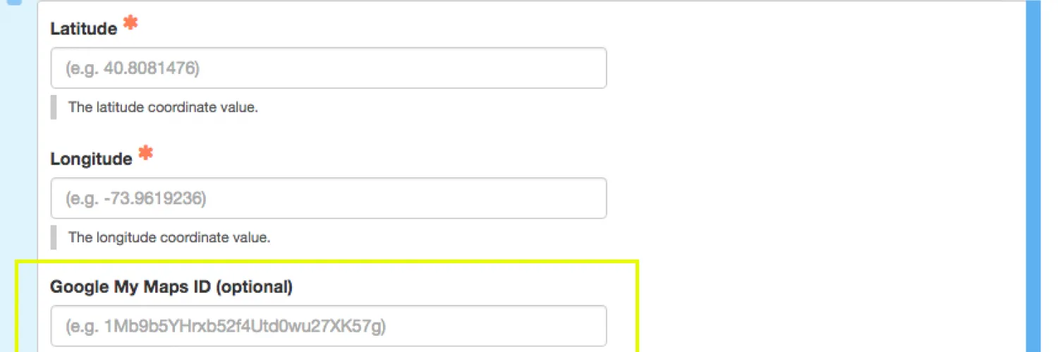 Google My Maps ID field within Columbia Sites