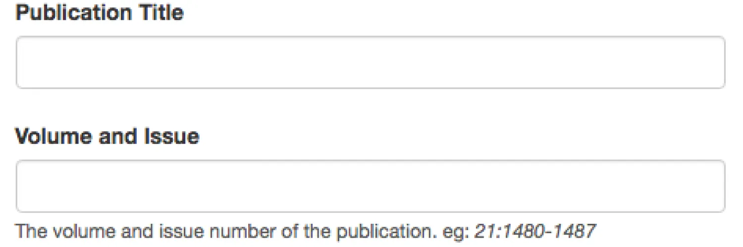 Enter the publication title, volume and issue of the publication