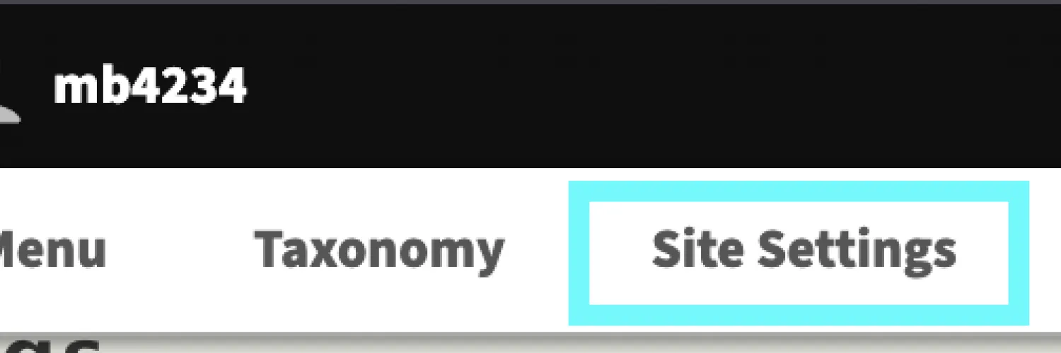 Text highlighting the Site Settings display within the Columbia Sites menu