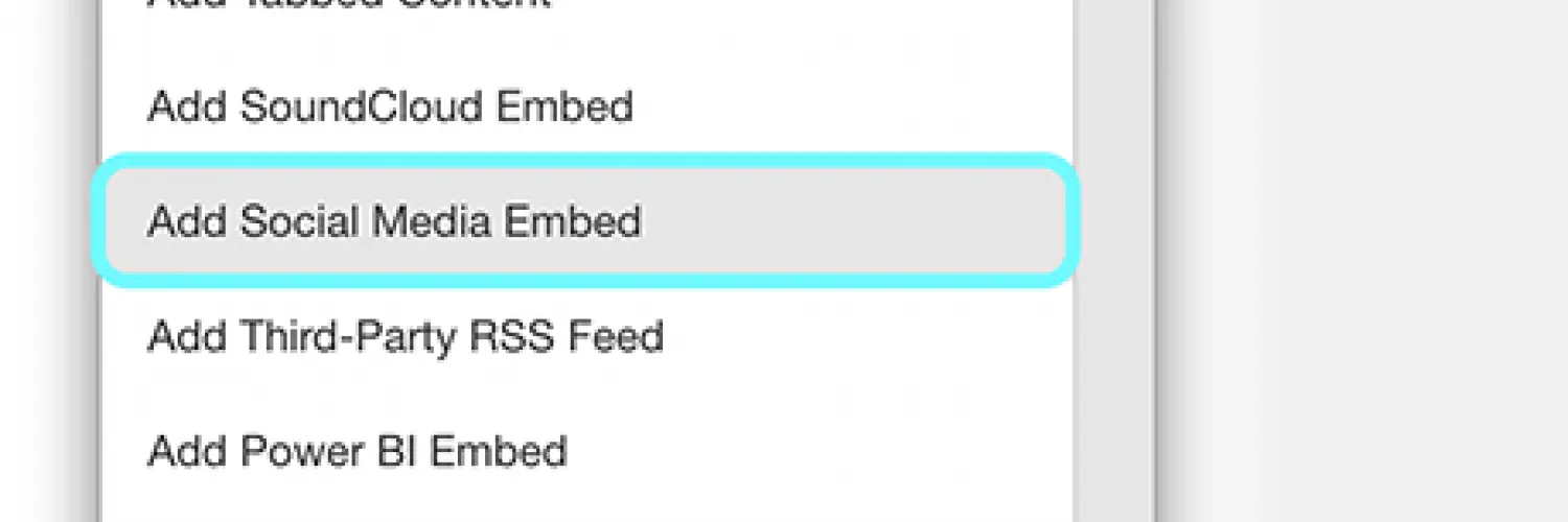 text illustrating the options to add page section and a social media embed