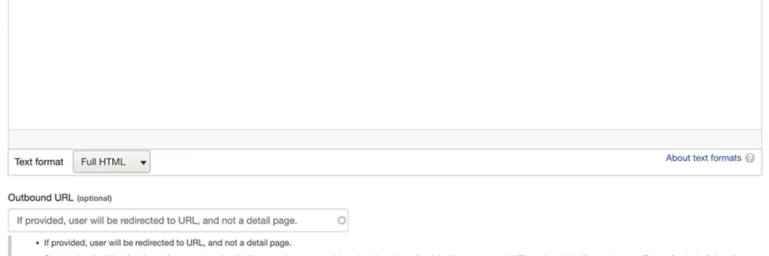 text displaying summary field and outbound url fields 