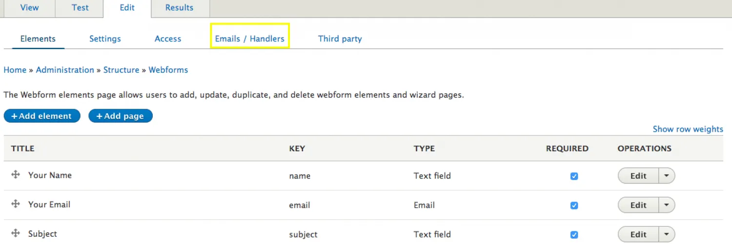 click Email / Handlers