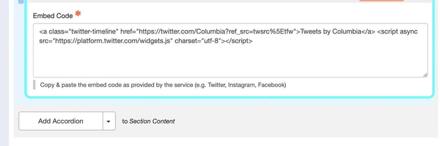 text displaying the social media embed code 